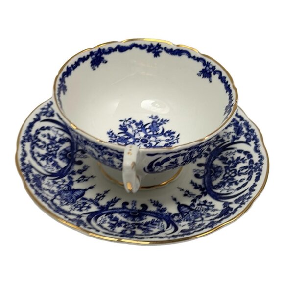 Coalport Teacup Saucer White Blue Scroll Bone China Made in England - Picture 4 of 14